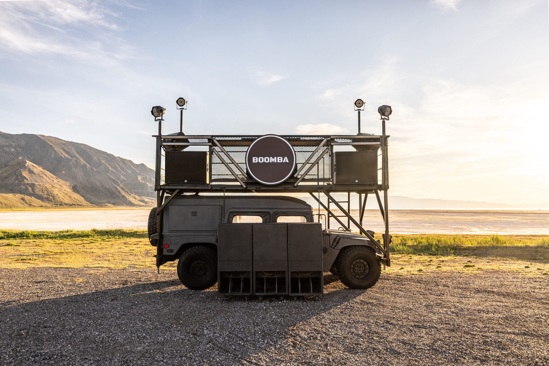 BOOMBA soundcar in side profile at the Great Salt Lake